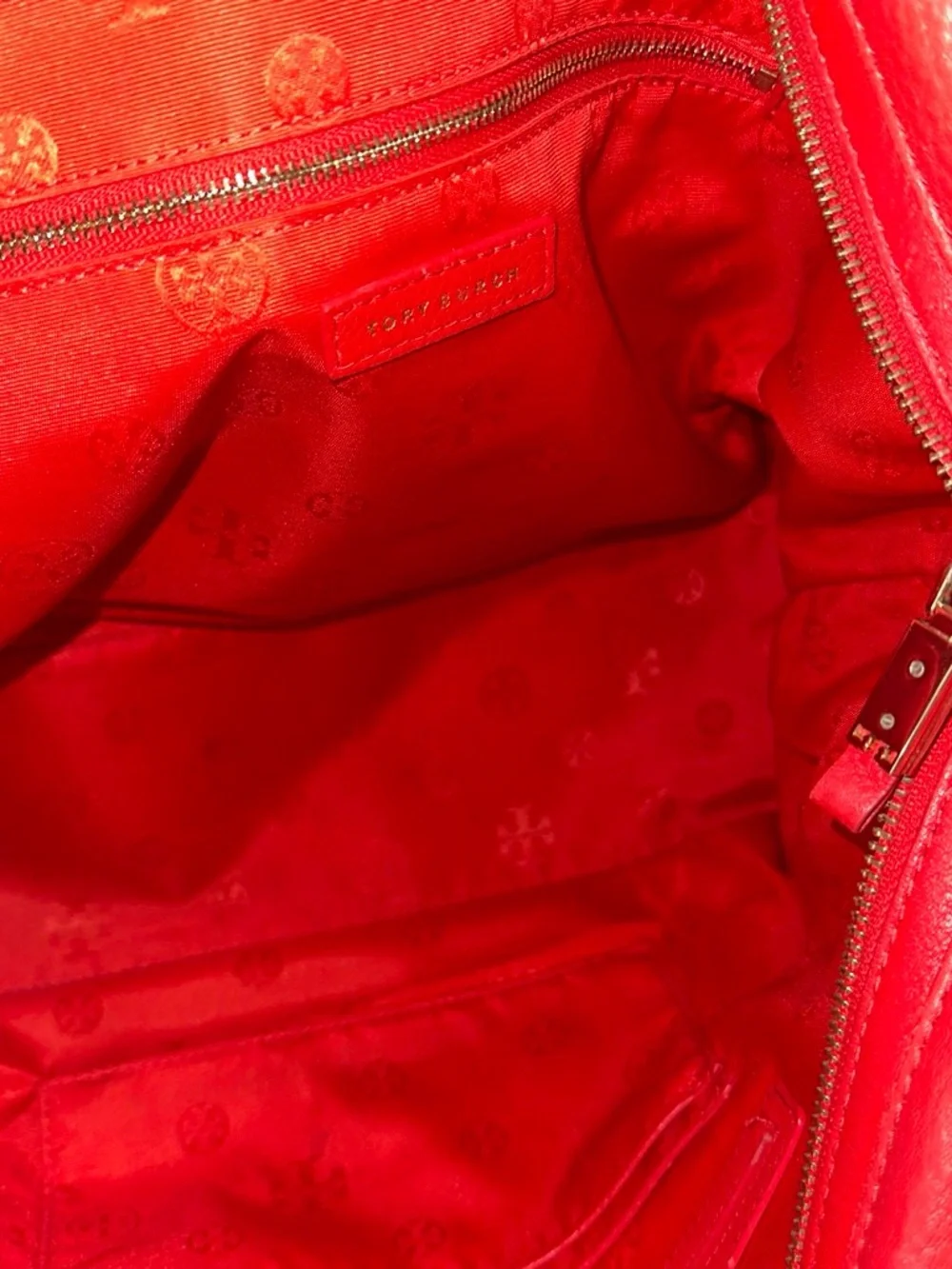 Tory Burch Red Leather Logo Tote